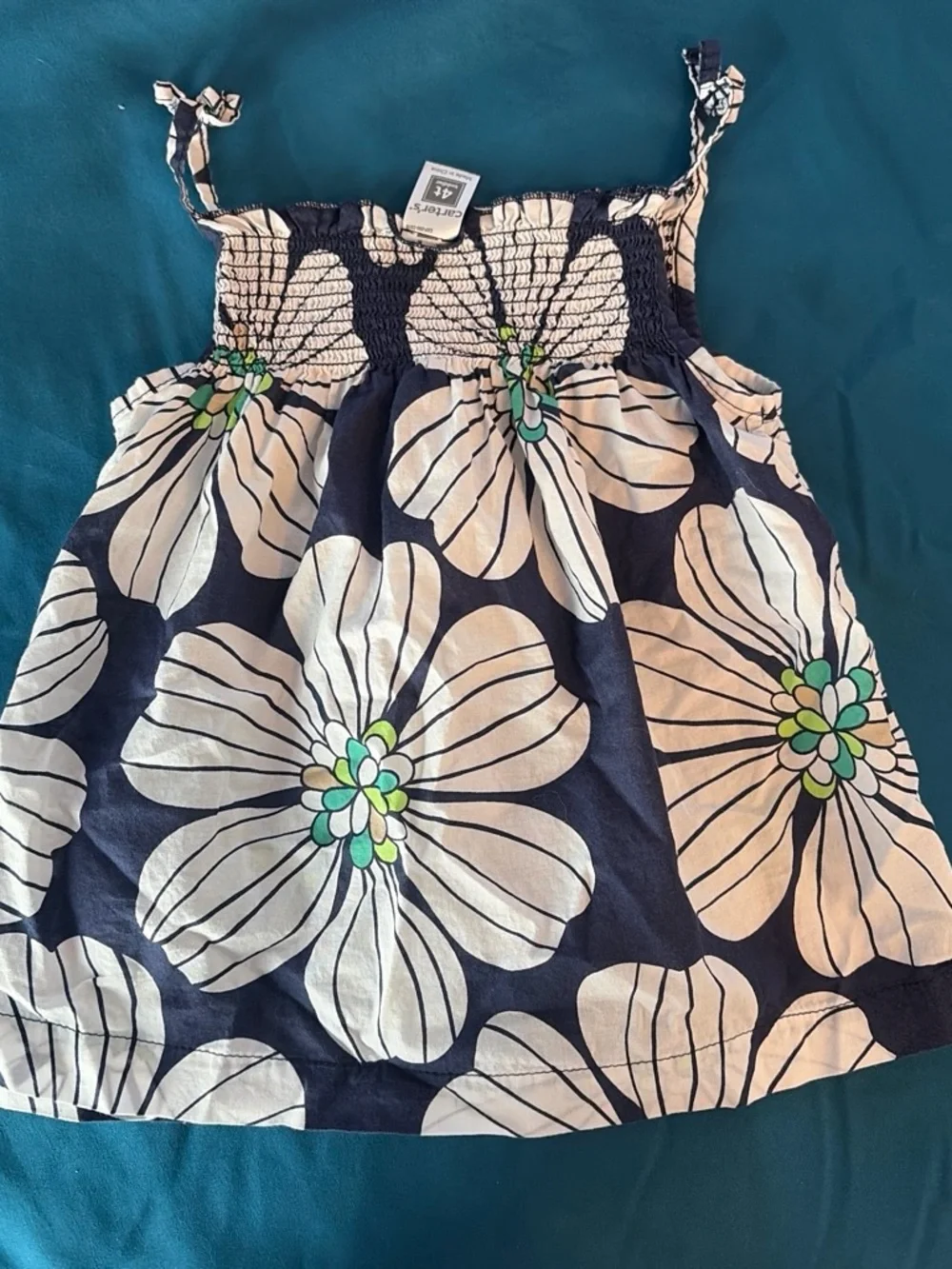 Carter's Navy White Floral Tie-Strap Sundress Top with Green Accents